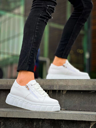 KB-X155 Kuback Beyaz Cilt Detaylı Beyaz Yüksek Taban Günlük Spor Ayakkabı