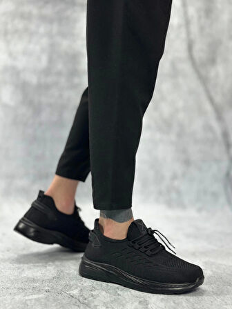BA0356 Özel Örme Triko Tarz Rahat Fuspetli Siyah Spor Ayakkabı