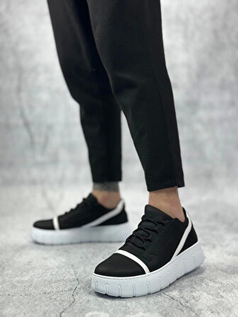 BA0666 BOA Siyah Beyaz Yüksek Taban Erkek Günlük Ayakkabı