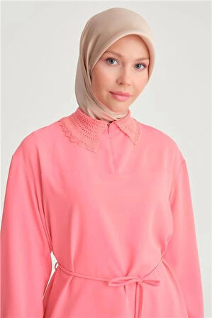 Armine Dantel Ribanalı Tunik 24Y4006 Koyu Pembe