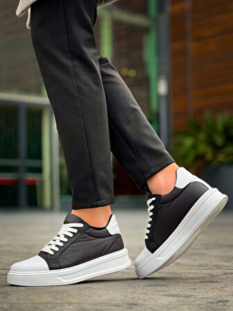 KB-X46 Kuback Siyah Beyaz Yüksek Beyaz Taban Günlük Spor Ayakkabı