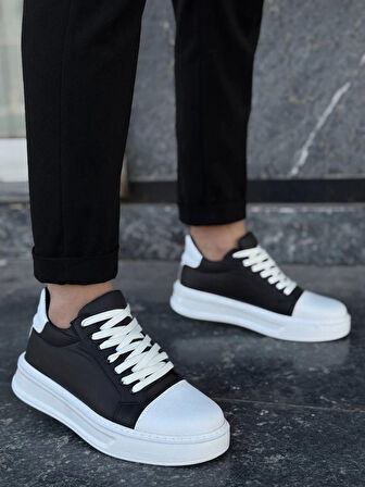 KB-X46 Kuback Siyah Beyaz Yüksek Beyaz Taban Günlük Spor Ayakkabı