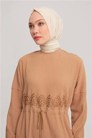 Armine Beli Nakışlı Elbise 24Y9811 Camel