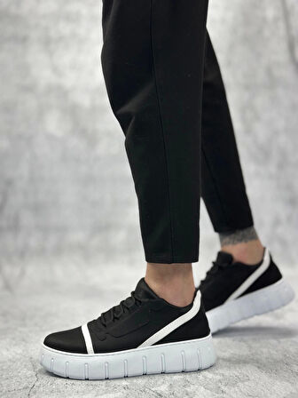 BA0666 BOA Siyah Beyaz Yüksek Taban Erkek Günlük Ayakkabı