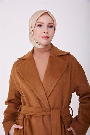 Armine Belden Kuşaklı Kaşe Kaban 22K8207 Camel