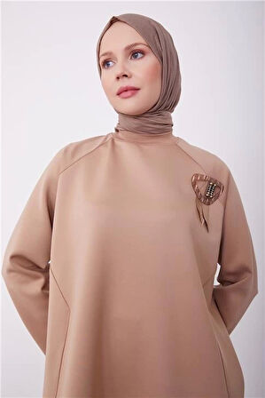 Armine Broş Detaylı Tunik 23K4722 Latte