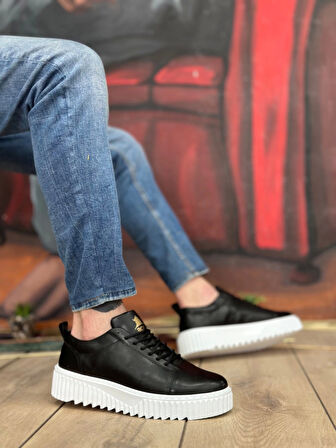 BA8104 BOA Yüksek Taban Siyah Cilt Bağcıklı Erkek Ayakkabı