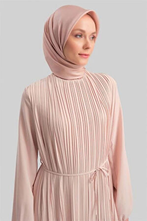 Armine Piliseli Elbise 24Yd9435 Bej