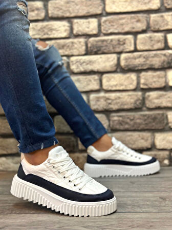 BA0801 BOA Yüksek Taban Beyaz Paraşüt Kumaş Laci Cilt Detaylı Erkek Ayakkabı