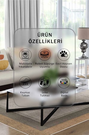Yıkanabilir Kaymaz Taban Dijital Baskılı Halı ve Yolluk – Leke Tutmaz Salon & Mutfak Halısı