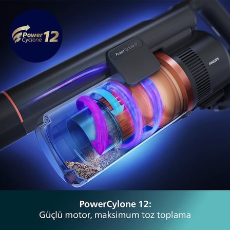  Philips 8000 Serisi Aqua Plus Kablosuz Dik Süpürge, 25,2 V, 80 dk'ya kadar Çalışma Süresi