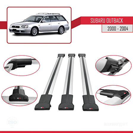 Subaru Outback 2 2000-2004 Arası ile Uyumlu FLY Model Ara Atkı Tavan Barı Gri 3 Adet