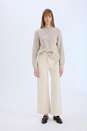 DeFacto Fitilli Kadife Pantolon Wide Leg Yüksek Bel Geniş Bol Paça Basic Düz Cepli A4685AX24WNER78