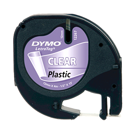 Dymo Letratag Şerit Plastik 12MMx4 MT Şeffaf Üzerine Siyah 12267