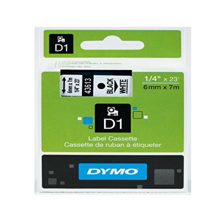 Dymo D1 Şerit Standart 6 MMx7 MT Beyaz Üzerine Siyah 43613