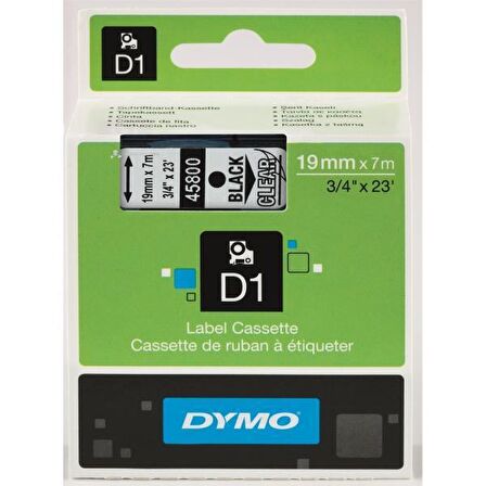 Dymo D1 Şerit Standart 19 MMx7 MT Şeffaf Üzerine Siyah 45800