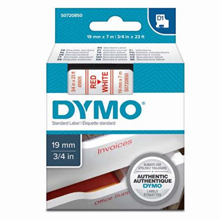 Dymo D1 Şerit Standart 19 MMx7 MT Beyaz Üzerine Kırmızı 45805