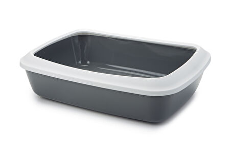 Beeztees Kalın Kenarlı Açık Kedi Tuvaleti, Gri, 50x37x14cm