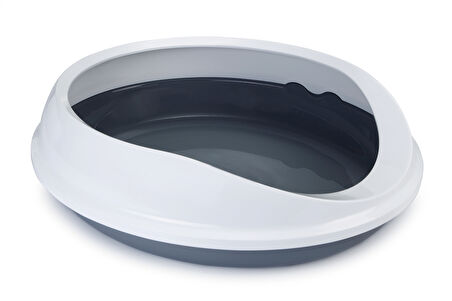 Beeztees Yüksek Kenarlı, Oval Açık Kedi Tuvaleti, Gri Beyaz, 46x55x40cm