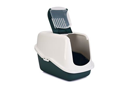 Beeztees Kapalı Kedi Tuvaleti, Koku Filtreli, Koyu Yeşil Beyaz, 56x39x39cm