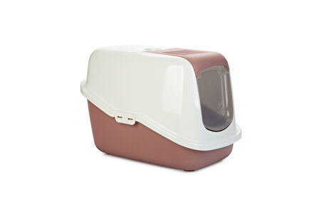Beeztees Kapalı Kedi Tuvaleti, Koku Filtreli, Pembe Beyaz, 56x39x39cm