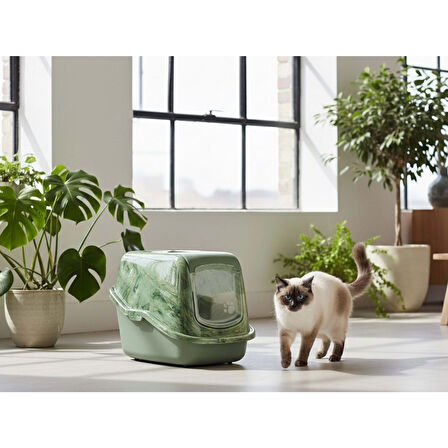 Savic Nestor Mermer | Şık Kedi Kum Kabı – Mermer Amazon Yeşili