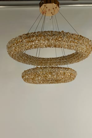 Çift Katlı Amber Kristal Taşlı Modern LED Halka Avize 
