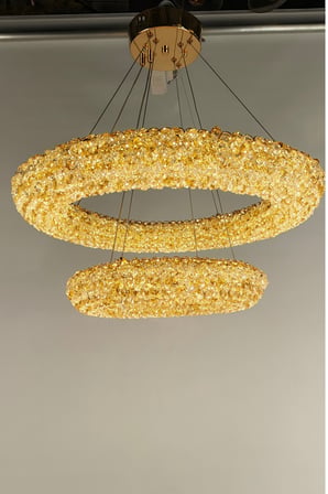 Çift Katlı Amber Kristal Taşlı Modern LED Halka Avize 