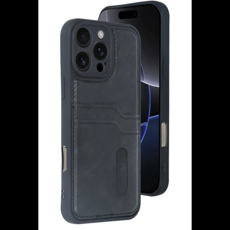 Apple iPhone 16 Pro Max Kılıf Sara Kartvizitli Deri Kılıf - Siyah