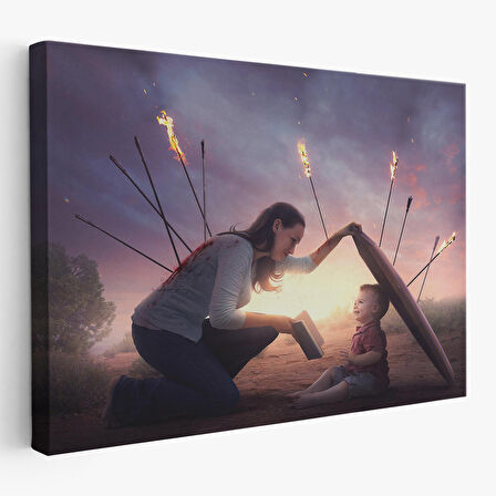 Çocuğunu Bilgi İle Koruyan Anne Kanvas Tablo, Kütüphane Posteri-5411