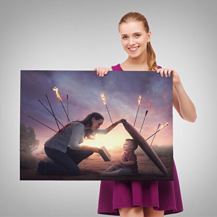 Çocuğunu Bilgi İle Koruyan Anne Kanvas Tablo, Kütüphane Posteri-5411