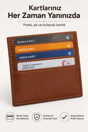 Kartlık Cüzdan Suni Deri Çift Taraflı 4 Kart Kapasiteli Para Bölmeli Minimalist Cep Kartlığı