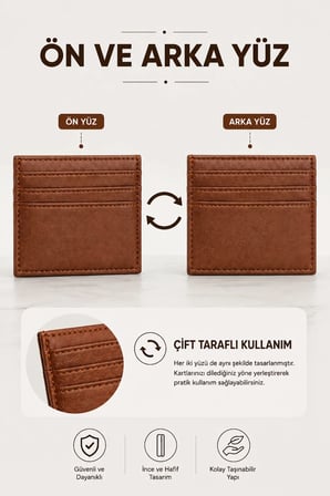 Kartlık Cüzdan Suni Deri Çift Taraflı 4 Kart Kapasiteli Para Bölmeli Minimalist Cep Kartlığı