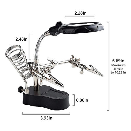 MG-16126 Büyüteçli Lehimleme Standı – LED Işıklı, 3.5x ve 12X Mercek, Ayarlanabilir Kelepçeli