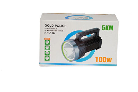 GP-660 Şarjlı El Feneri Projektör 100 Watt 5000 Metre Menzilli