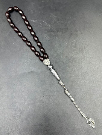 Alpaka Yaprak Püskül  Ateş Kehribar Tespih