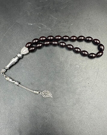 Alpaka Yaprak Püskül  Ateş Kehribar Tespih