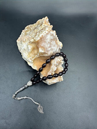 Alpaka Yaprak Püskül  Ateş Kehribar Tespih