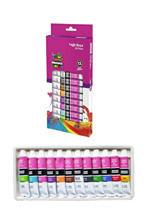 Nova Color 6 Renk Akrilik Boya 100gr 6'lı Ve Nova Color 12x12 ml Yağlı Boya Seti Ve Şövale Seti