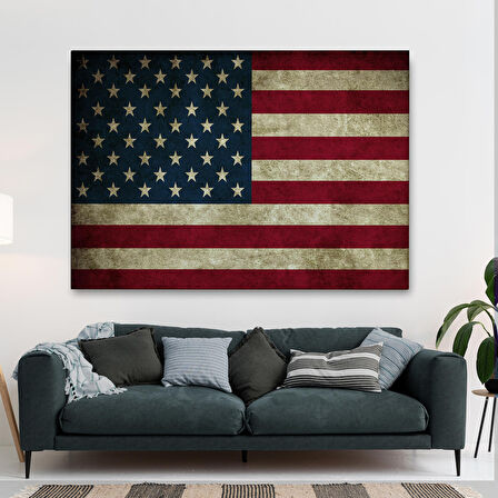 Amerika Birleşik Devletleri Bayrağı Rustik Kanvas Tablo-5412