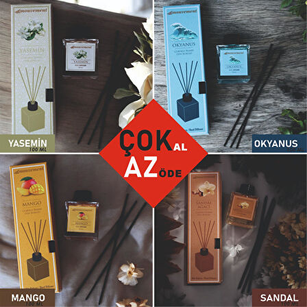 4'Lü Çubuklu 100 ml Oda Kokusu Seti Çok Al Az Öde (Sandal Yasemin Okyanus Mango) Reed Diffuser