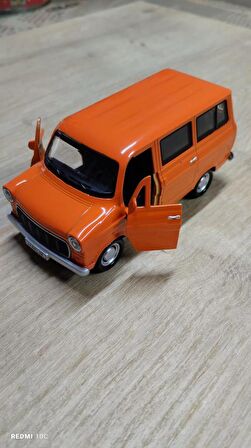 Nostaljik Metal Çek Bırak Ford Sesli ve Işıklı Minibüs Turuncu ( 1/36 Ölçek )