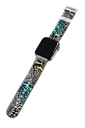 Watch 2 3 4 5 6 7 8 Se 42 44 45mm Uyumlu Zebra Kaplan Desenli Kordon Kayış Bileklik Kaliteli Silikon