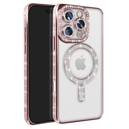 Apple iPhone 16 Pro Max Kılıf Joke Simli Magneticsafe Kılıf - Pembe