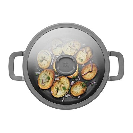 BergHOFF LEO STONE Yapışmaz Kapaklı Alüminyum Döküm 2 Saplı Sote Tavası 28 cm