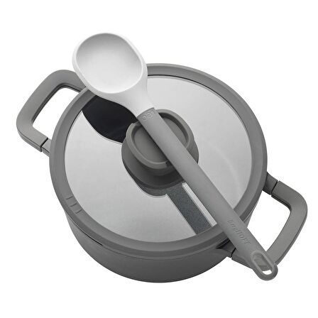 BergHOFF LEO STONE Yapışmaz Kapaklı Alüminyum Döküm 2 Saplı Sote Tavası 28 cm