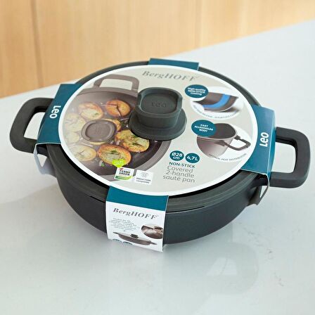 BergHOFF LEO STONE Yapışmaz Kapaklı Alüminyum Döküm 2 Saplı Sote Tavası 28 cm