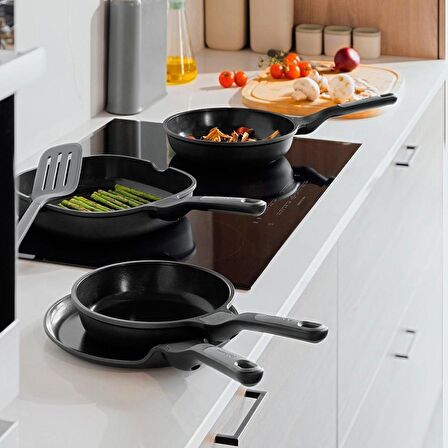 BergHOFF LEO STONE Yapışmaz Alüminyum Döküm 4lü Kızartma Tavası Seti