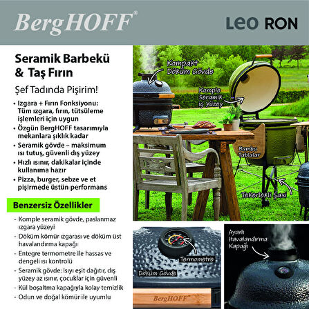 Berghoff Ron Mat Antrasit Büyük Seramik Barbekü ve Fırın 58 cm
