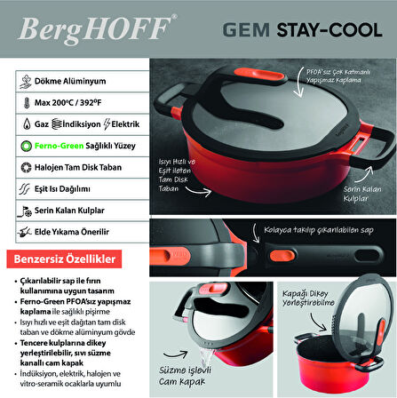 Berghoff Gem Stay Cool Derin Tencere Forest 24 Cm